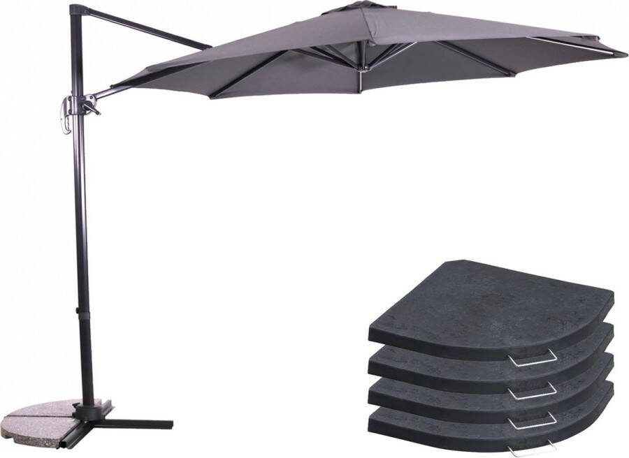Lesliliving Zweefparasol Libra Grijs Ø300 Cm Inclusief 4 Parasoltegels