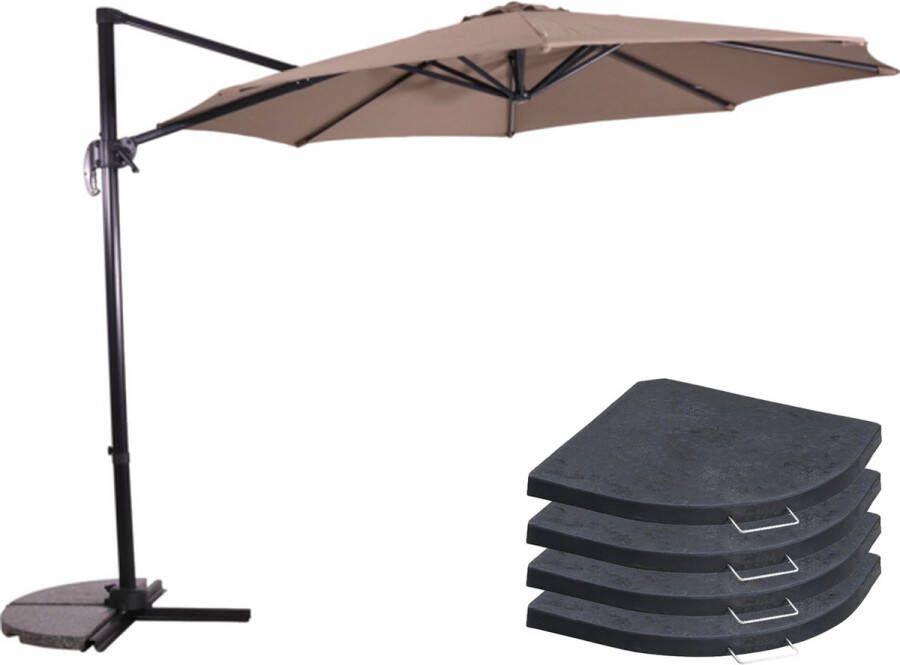 Lesliliving Zweefparasol Libra Taupe Ø300 Cm Inclusief 4 Parasoltegels