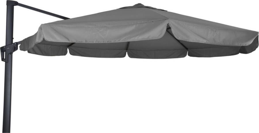 Lesliliving Zweefparasol Virgo Grijs ø3 5m volant 360° draaibaar + KRUISPOOT