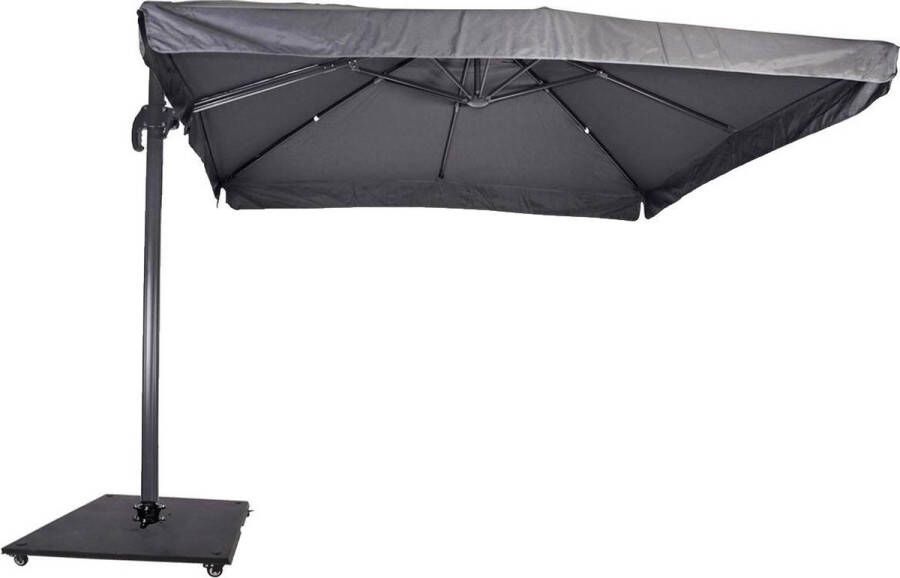 Lesliliving Zweefparasol Virgo Grijs 3x3m volant 360° draaibaar + 90 kg voet op wielen