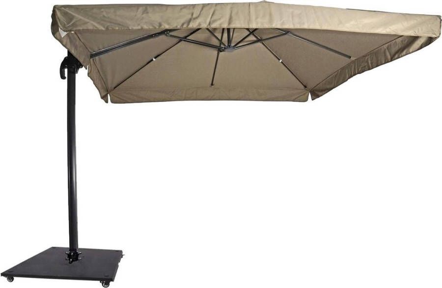 Lesliliving Zweefparasol Virgo Taupe 3x3m volant 360° draaibaar + 90 kg voet op wielen