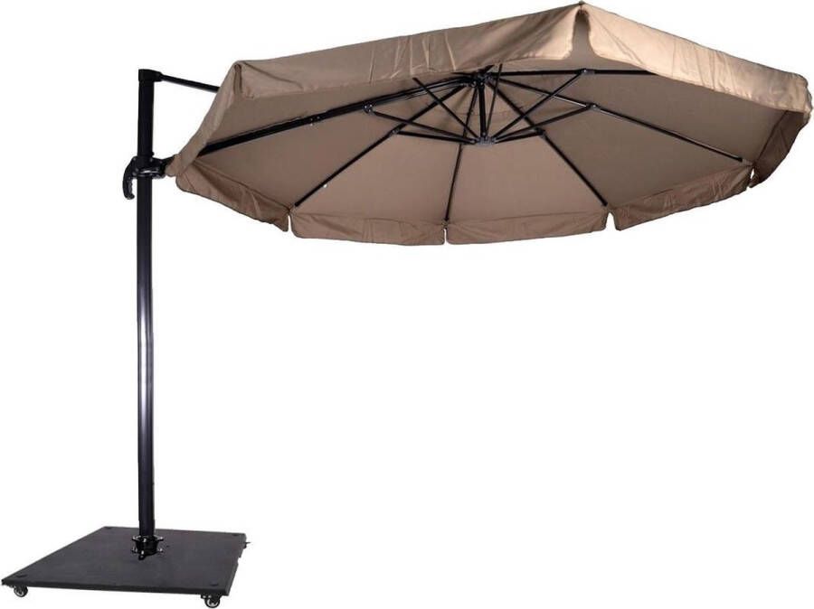 Lesliliving Zweefparasol Virgo Taupe ø3 5m volant 360° draaibaar + 90Kg voet op wielen