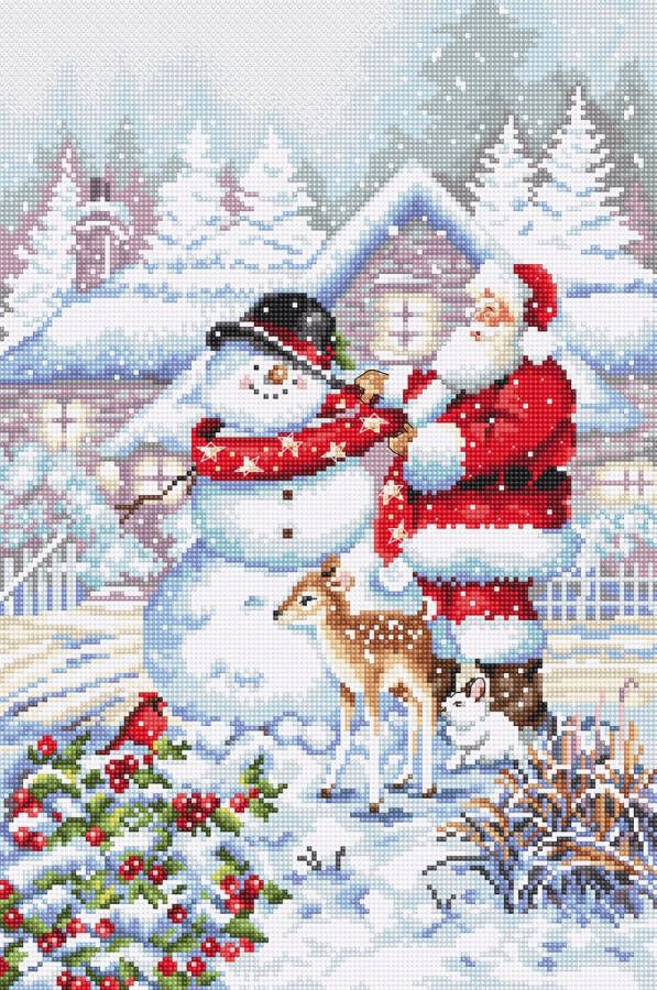 Letistitch Borduurpakket LETI 8015 Snowman and Santa telpatroon om zelf te borduren