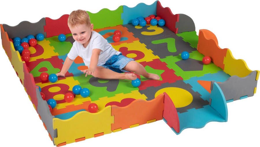 Let&apos;s Play Speelset 3-in-1: Speelmat Puzzel en Ballenbak Schuimrubber 40 Ballen