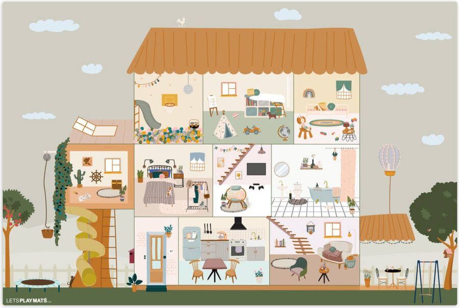 LetsPlaymats.com LetsPlaymats Speelmat baby kinderen Poppenhuis Kinderen Meubels Design Bruin Speelkleed van vinyl – Speeltapijt Antislip 105x70 cm