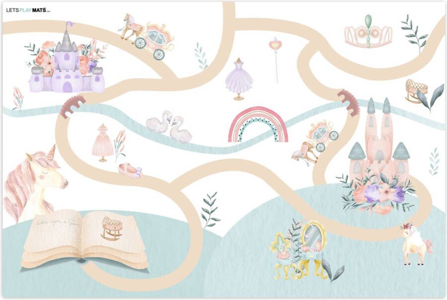 LetsPlaymats.com LetsPlaymats Speelmat baby kinderen Foam Prinses Kasteel Bloemen Eenhoorn Meisjes Speelkleed – Speeltapijt Antislip 180x120 cm