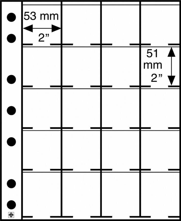 Leuchtturm Opbergbladen set van 5 transparante opbergbladen met 20 vakjes voor munten in muntenhouders (50 x 50 mm) GRANDE