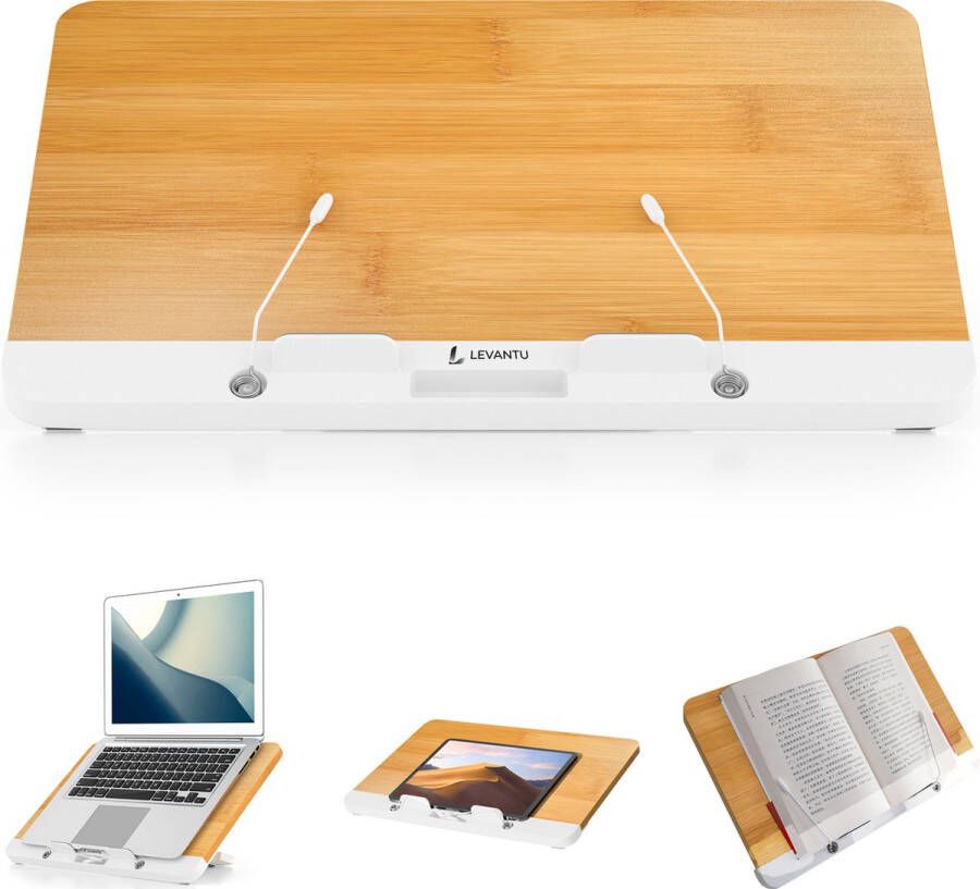 LEVANTU Boekenstandaard – Boekenhouder – Book holder – Boekenstandaard hout – Tablethouder – Laptop standaard – Verstelbaar -Black friday 2023