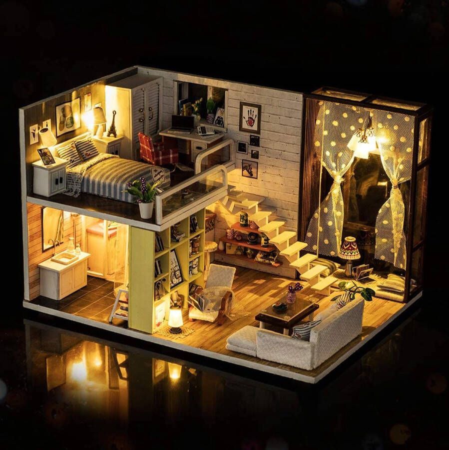 Levay Miniatuur Bouwpakket Volwassenen – Appartement in de stad Modelbouw – Poppenhuis DIY Dollhouse – LED verlichting