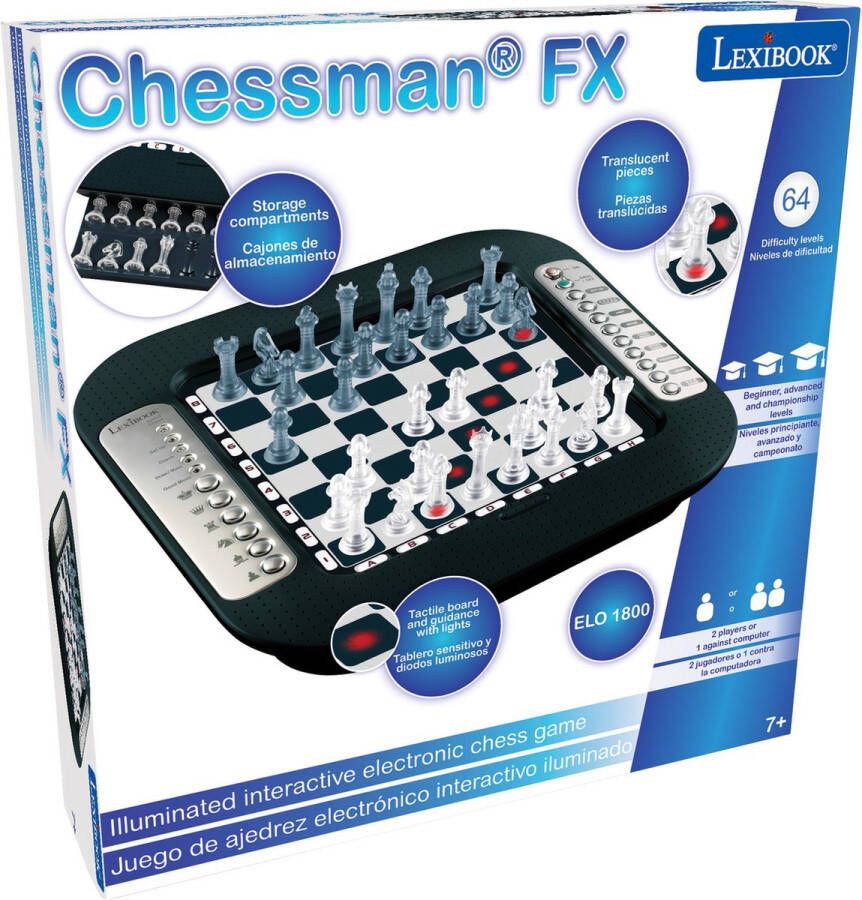 Lexibook Chessman FX Electronisch schaakspel met sensitive-touch clavier en licht- en geluidseffecten 32 stukken 64 moeilijkheidsgraden Familie bordspel Zwart Zilver CG1335