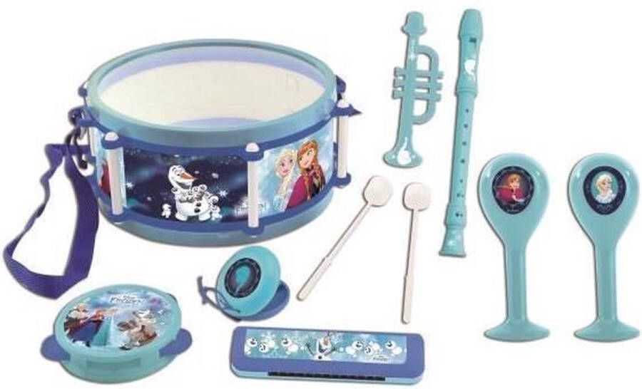 Lexibook Disney Frozen Elsa Anna Musikspielzeug Musik-set 7 Musikinstrumenten (Trommel Maracas Castanet Harmonika Blockflöte Trompete Tamburin) Spielzeug Bequem zu tragen blauw wit K360FZ