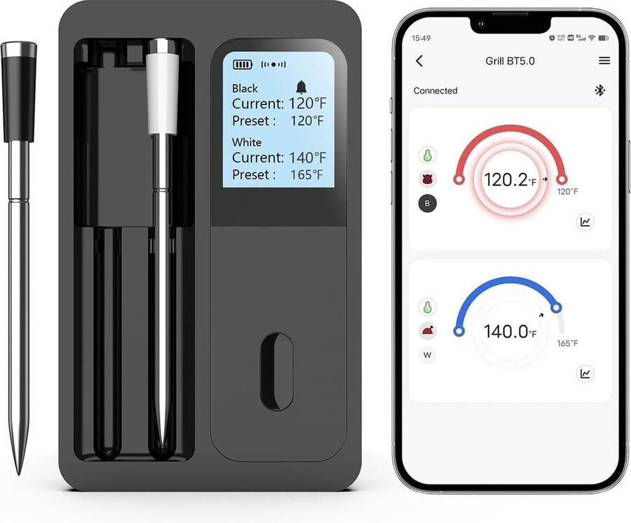 Lexium Vleesthermometer draadloos Vleesthermometer bluetooth Vleesthermometer digitaal Digitale BBQ Thermometer Draadloos Keukenthermometer