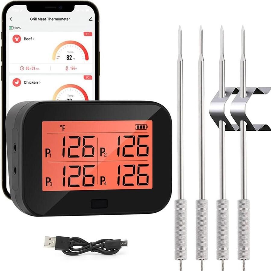Lexium Store Lexium Vleesthermometer draadloos Vleesthermometer bluetooth Vleesthermometer digitaal Digitale BBQ Thermometer Draadloos Keukenthermometer
