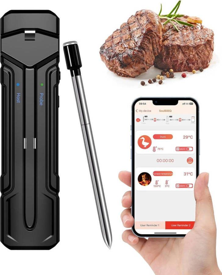 Lexium Store Lexium Vleesthermometer draadloos Vleesthermometer bluetooth Vleesthermometer digitaal Digitale BBQ Thermometer Draadloos Keukenthermometer