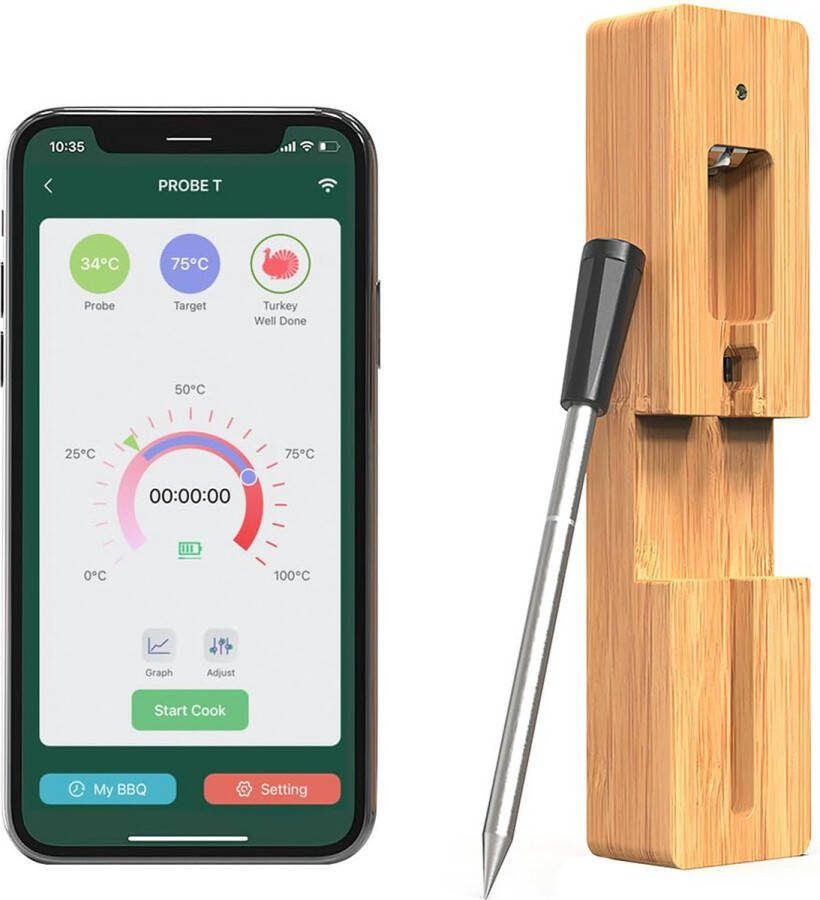 Lexium Store Lexium Vleesthermometer draadloos Vleesthermometer bluetooth Vleesthermometer digitaal Digitale BBQ Thermometer Draadloos Keukenthermometer