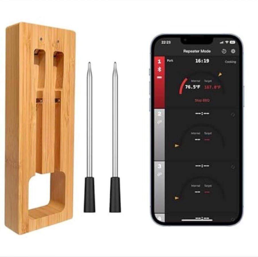 Lexium Store Lexium Vleesthermometer draadloos Vleesthermometer bluetooth Vleesthermometer digitaal Digitale BBQ Thermometer Draadloos Keukenthermometer