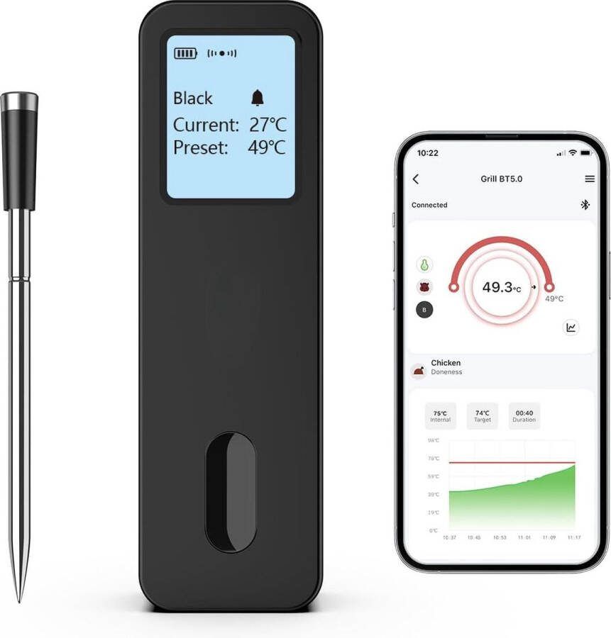 Lexium Vleesthermometer draadloos Vleesthermometer bluetooth Vleesthermometer digitaal Digitale BBQ Thermometer Draadloos Keukenthermometer