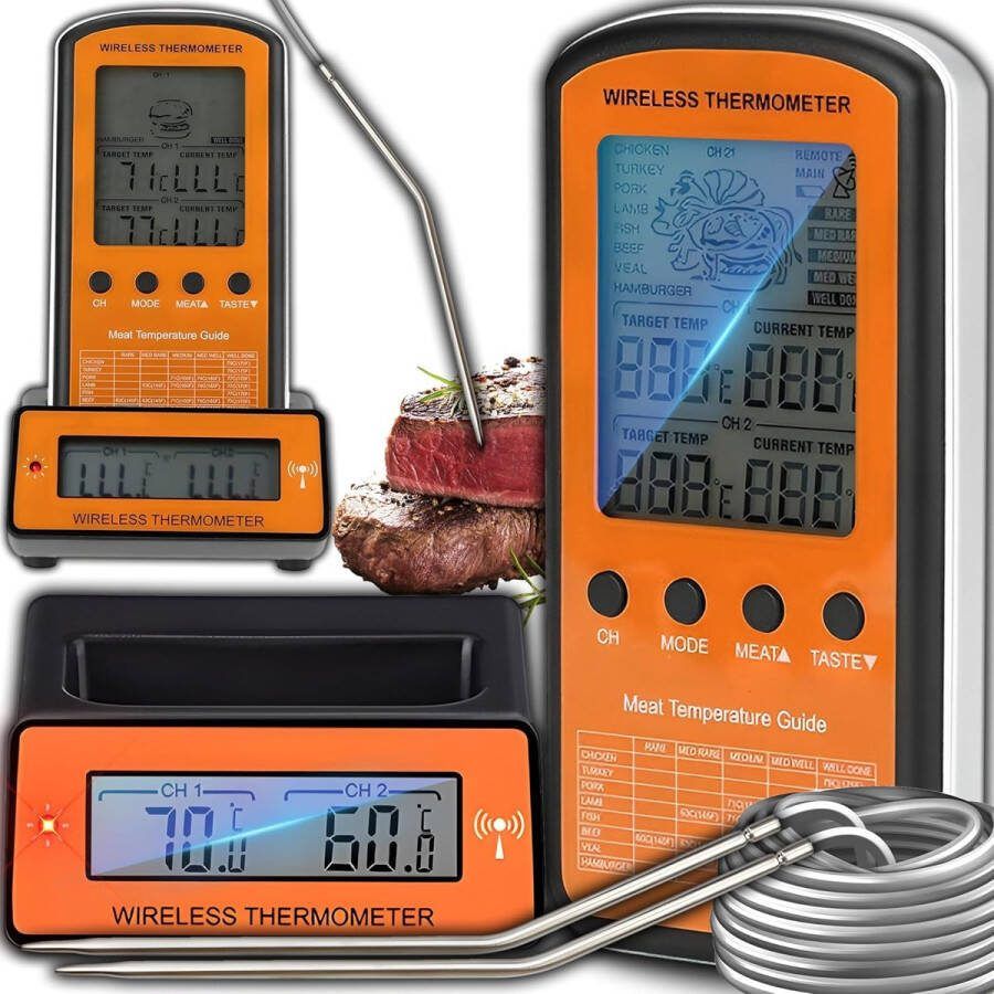 Lexium Vleesthermometer draadloos Vleesthermometer bluetooth Vleesthermometer digitaal Digitale BBQ Thermometer Draadloos Keukenthermometer