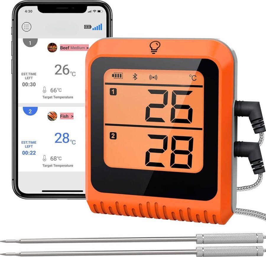 Lexium Vleesthermometer draadloos Vleesthermometer bluetooth Vleesthermometer digitaal Digitale BBQ Thermometer Draadloos Keukenthermometer
