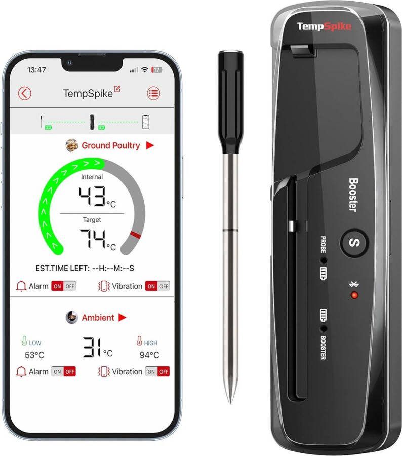 Lexium Vleesthermometer draadloos Vleesthermometer bluetooth Vleesthermometer digitaal Digitale BBQ Thermometer Draadloos Keukenthermometer