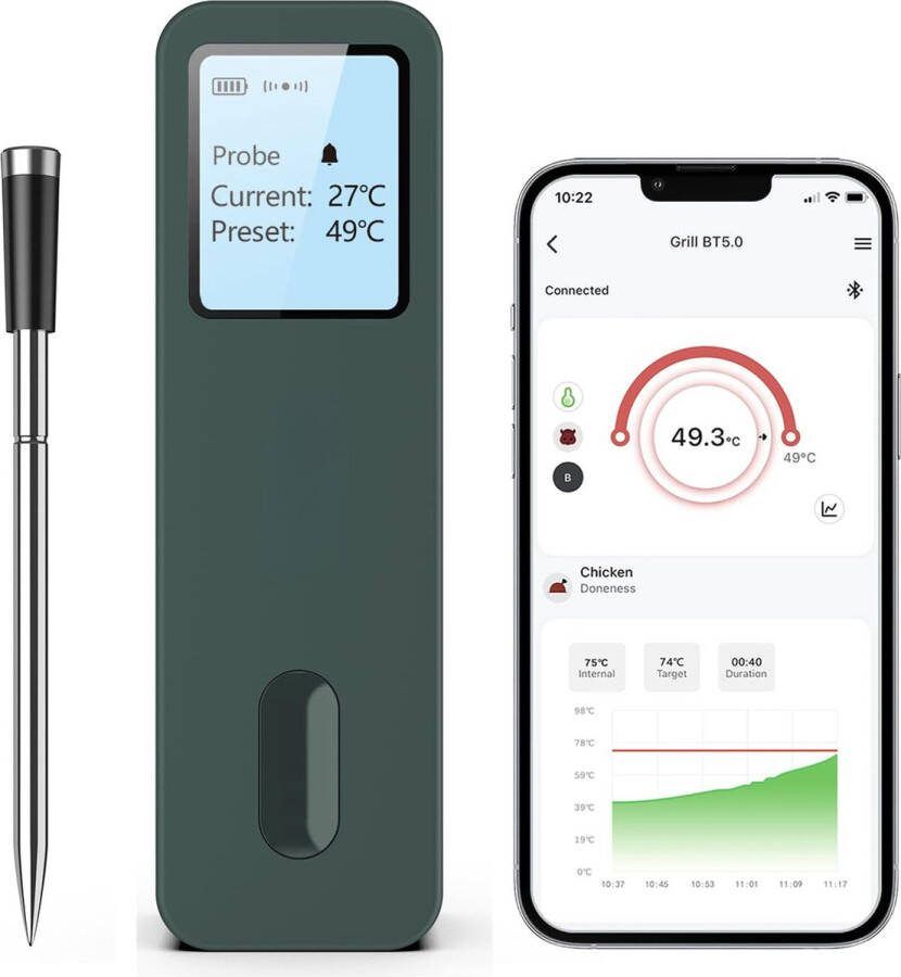 Lexium Vleesthermometer draadloos Vleesthermometer bluetooth Vleesthermometer digitaal Digitale BBQ Thermometer Draadloos Keukenthermometer