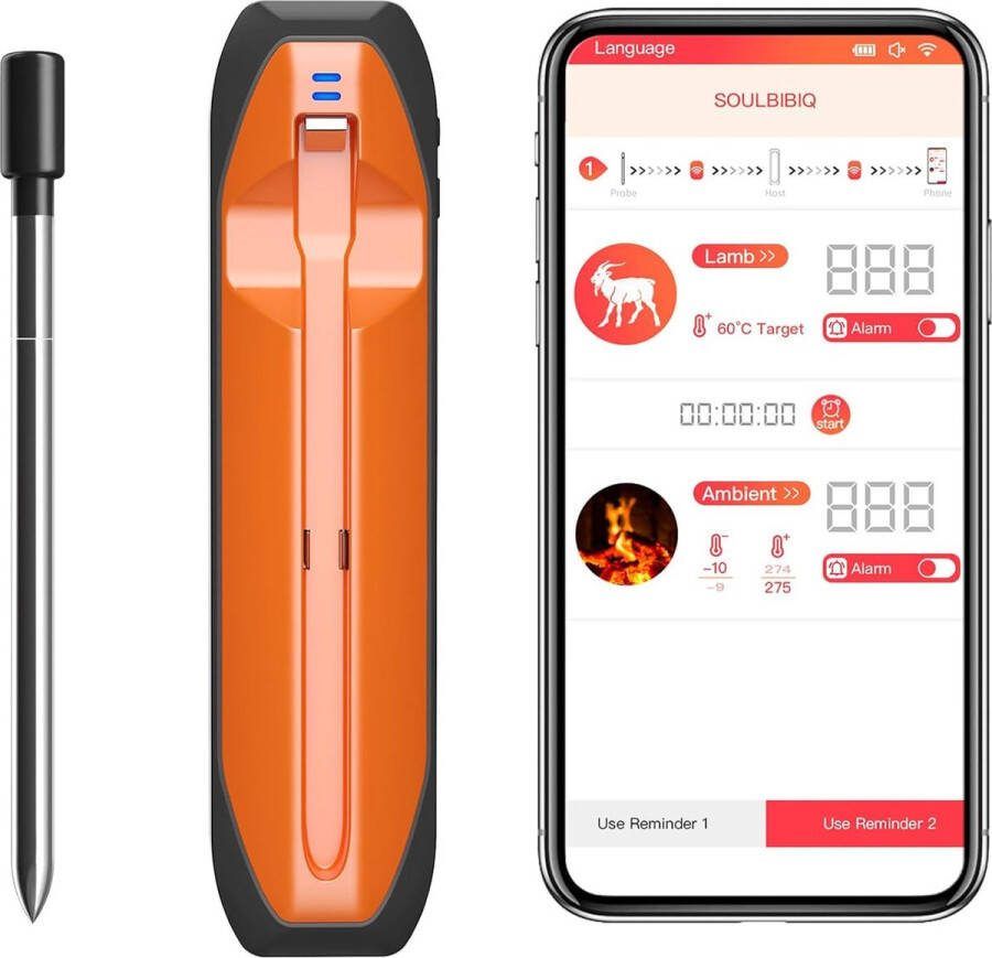 Lexium Vleesthermometer draadloos Vleesthermometer bluetooth Vleesthermometer digitaal Digitale BBQ Thermometer Draadloos Keukenthermometer