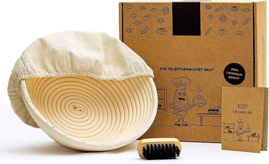 Lexium Zuurdesem starter set Broodbakaccessoires Zuurdesemglas Fermenteren Rijsmand voor Broodbakken Set Rijsmandje Rond