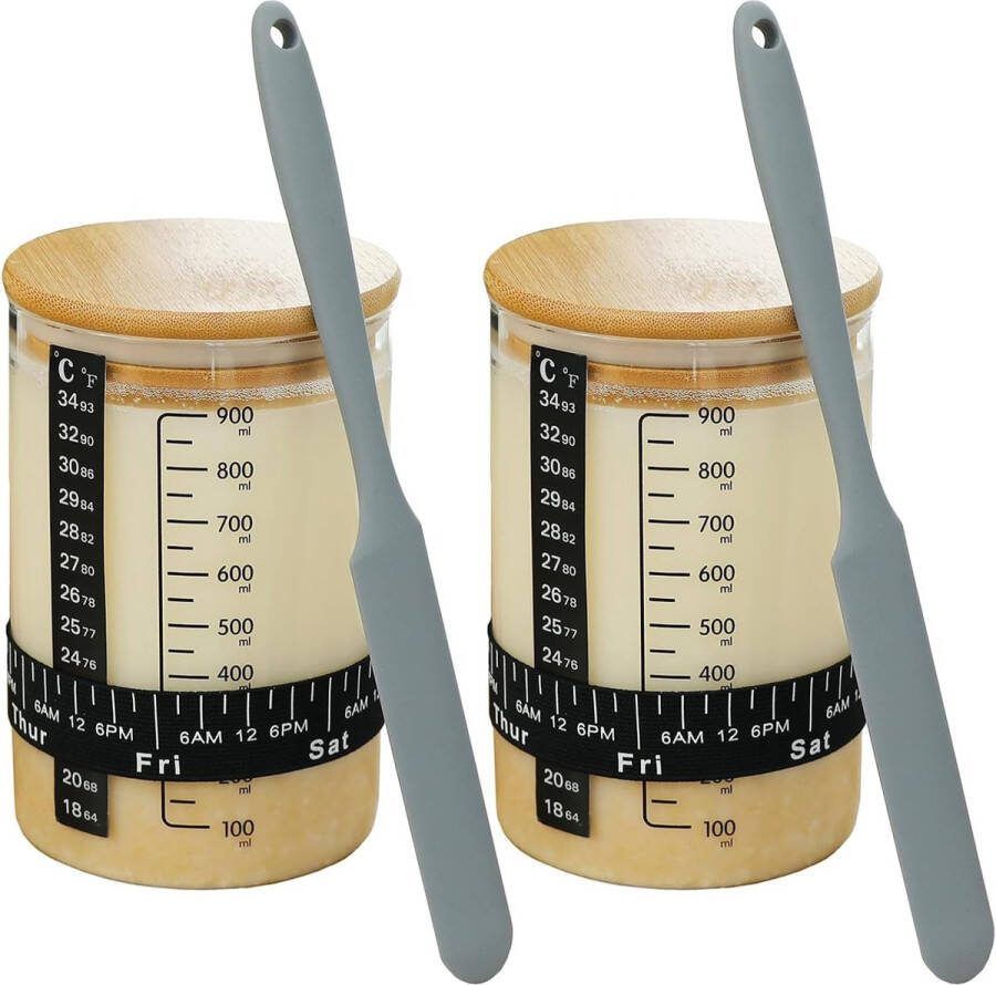 Lexium Zuurdesem starter set Broodbakaccessoires Zuurdesemglas Fermenteren Rijsmand voor Broodbakken Set Rijsmandje Rond
