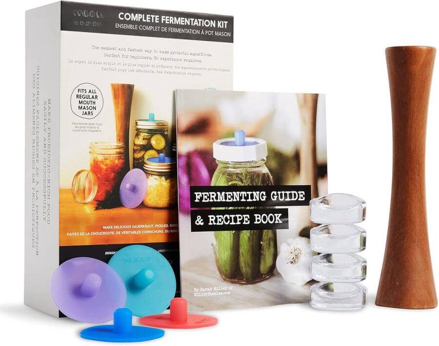 Lexium Zuurdesem starter set Broodbakaccessoires Zuurdesemglas Fermenteren Rijsmand voor Broodbakken Set Rijsmandje Rond