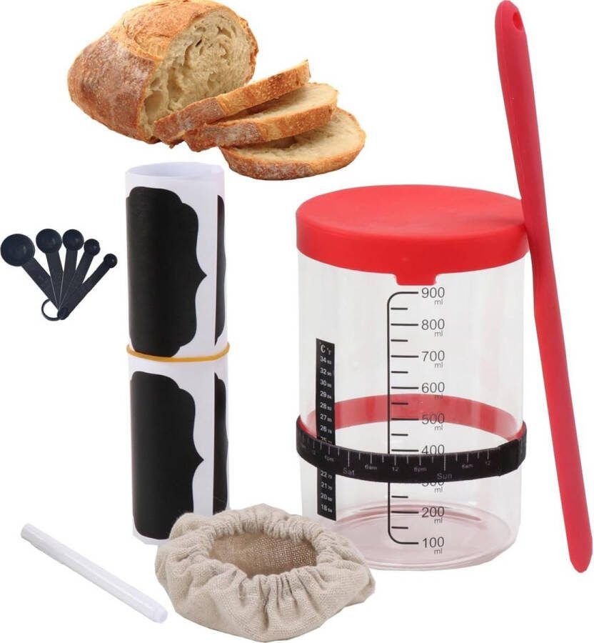 Lexium Zuurdesem starter set Broodbakaccessoires Zuurdesemglas Fermenteren Rijsmand voor Broodbakken Set Rijsmandje Rond