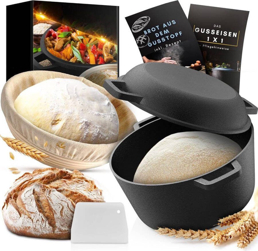 Lexium Zuurdesem starter set Broodbakaccessoires Zuurdesemglas Fermenteren Rijsmand voor Broodbakken Set Rijsmandje Rond