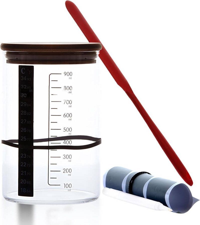 Lexium Zuurdesem starter set Broodbakaccessoires Zuurdesemglas Fermenteren Rijsmand voor Broodbakken Set Rijsmandje Rond