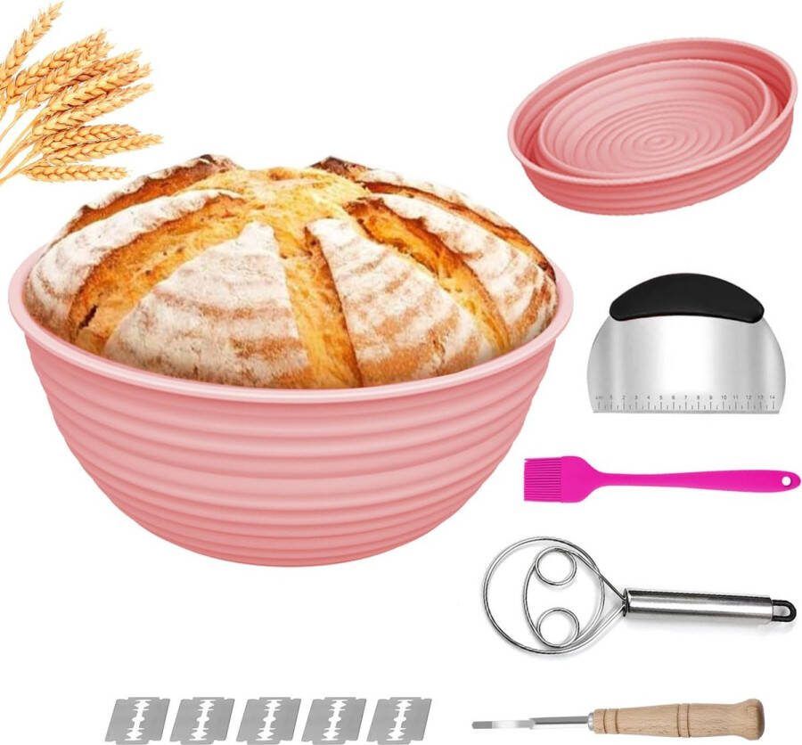 Lexium Zuurdesem starter set Broodbakaccessoires Zuurdesemglas Fermenteren Rijsmand voor Broodbakken Set Rijsmandje Rond