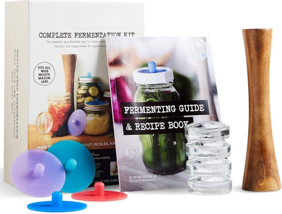 Lexium Zuurdesem starter set Broodbakaccessoires Zuurdesemglas Fermenteren Rijsmand voor Broodbakken Set Rijsmandje Rond