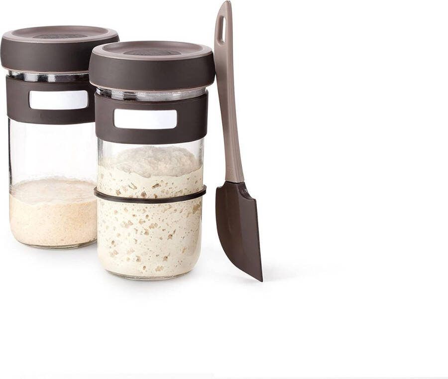 Lexium Zuurdesem starter set Broodbakaccessoires Zuurdesemglas Fermenteren Rijsmand voor Broodbakken Set Rijsmandje Rond