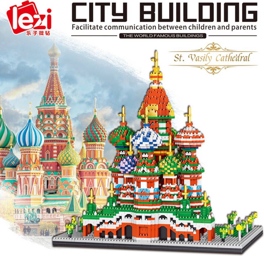 Lezi Basiliuskathedraal Rode Plein Moskou Rusland Architectuur Gebouwen Nanoblocks miniblocks Bouwset 3D puzzel 4872 bouwsteentjes