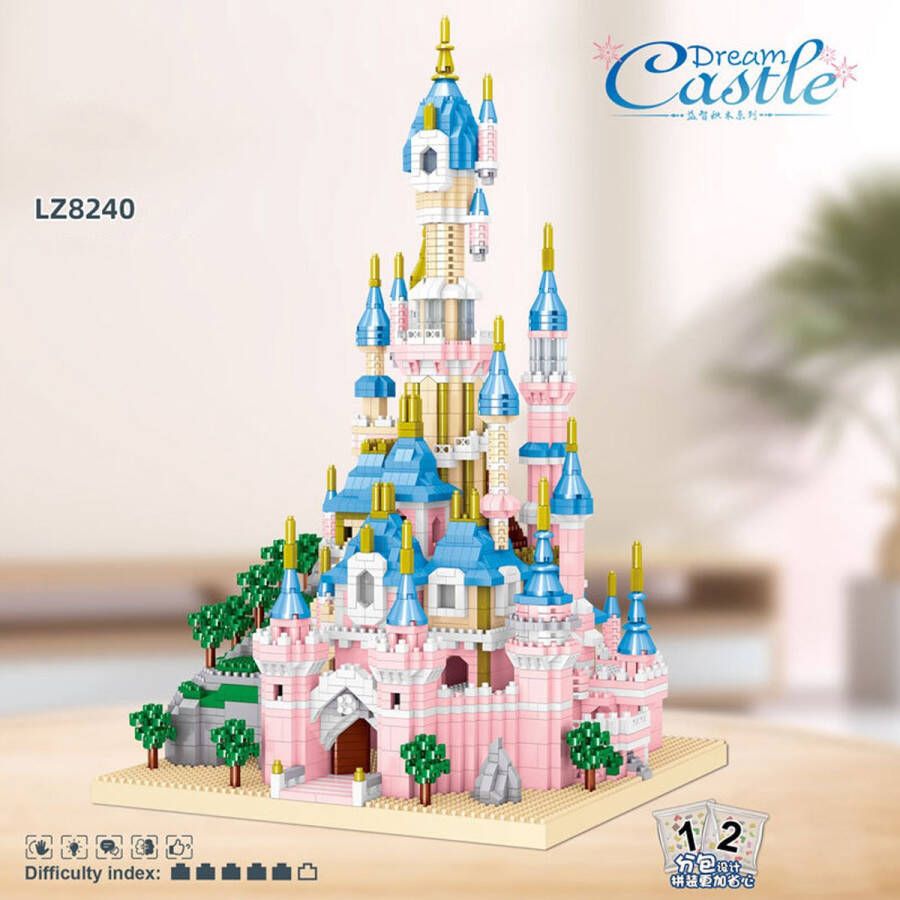 Lezi Dream Castle (pink) LZ8240 Architectuur Gebouwen Nanoblocks miniblocks Bouwset 3D puzzel 3869 bouwsteentjes