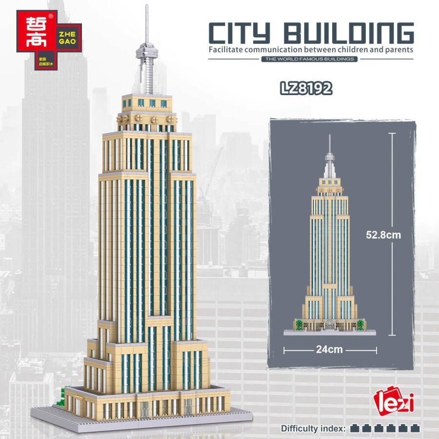 Lezi Empire State Building New York Architectuur Gebouwen Nanoblocks miniblocks Bouwset 3D puzzel 3819 bouwsteentjes