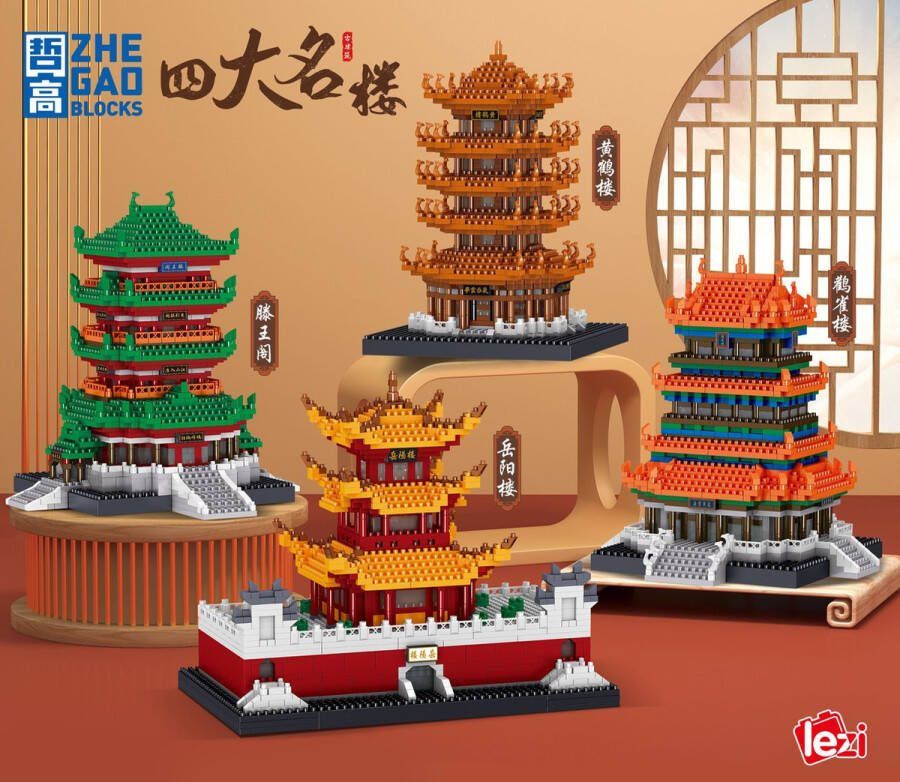 Lezi Four Great Towers of China Nanoblocks miniblocks Bouwset 3D puzzel 5200+ bouwsteentjes LZ8263