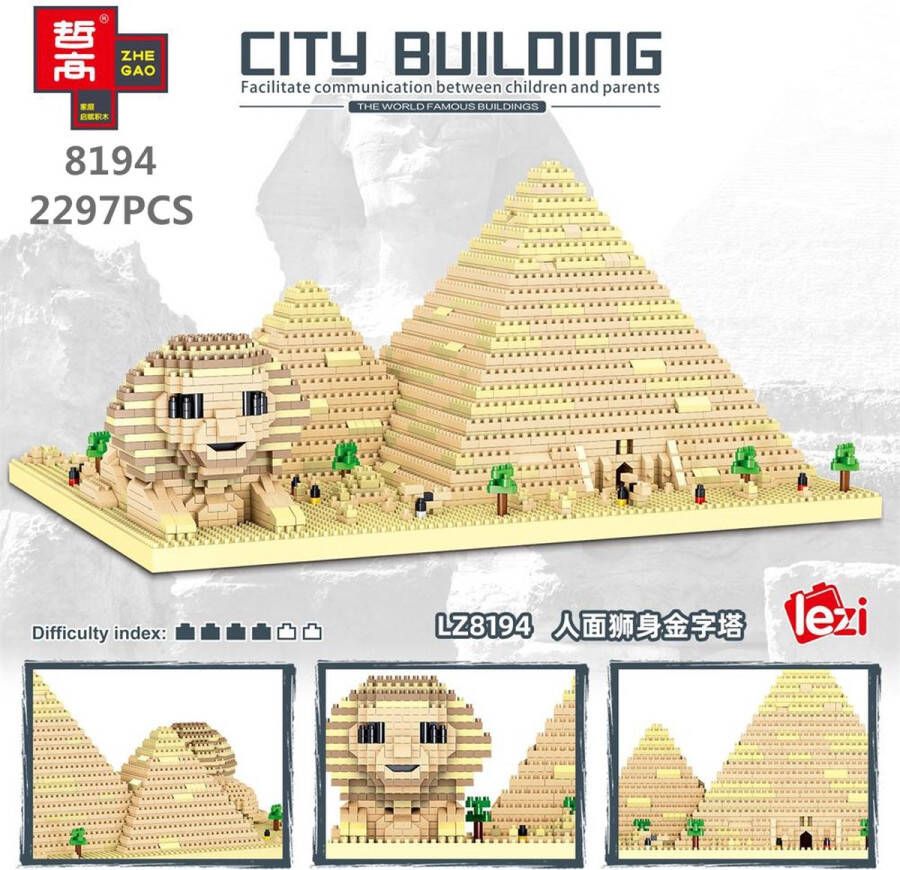 Lezi Piramides van Gizeh Egypte Nanoblocks miniblocks Architectuur Gebouwen Geschiedenis Bouwset 3D puzzel 2388 bouwsteentjes