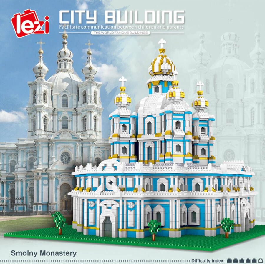 Lezi Smolnyklooster Sint Petersburg Rusland Church of Smolney Architectuur Gebouwen Nanoblocks miniblocks Bouwset 3D puzzel 3737 bouwsteentjes