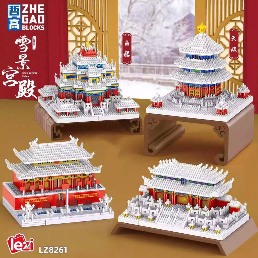 Lezi Snow Palace LZ8261 Architectuur Gebouwen Nanoblocks miniblocks Bouwset 3D puzzel 5220+ bouwsteentjes