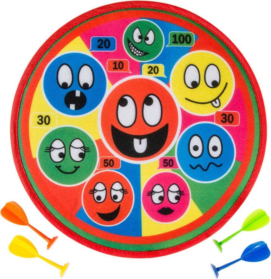 LG-Imports Dartspel lachende gezichten voor kinderen funny faces darts 36 cm klittenband pijltjes darts voor kinderen