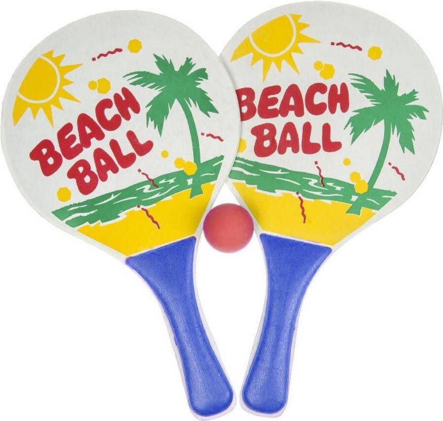LG-Imports Houten beachball set blauw Strand balletjes Rackets batjes en bal Tennis ballenspel