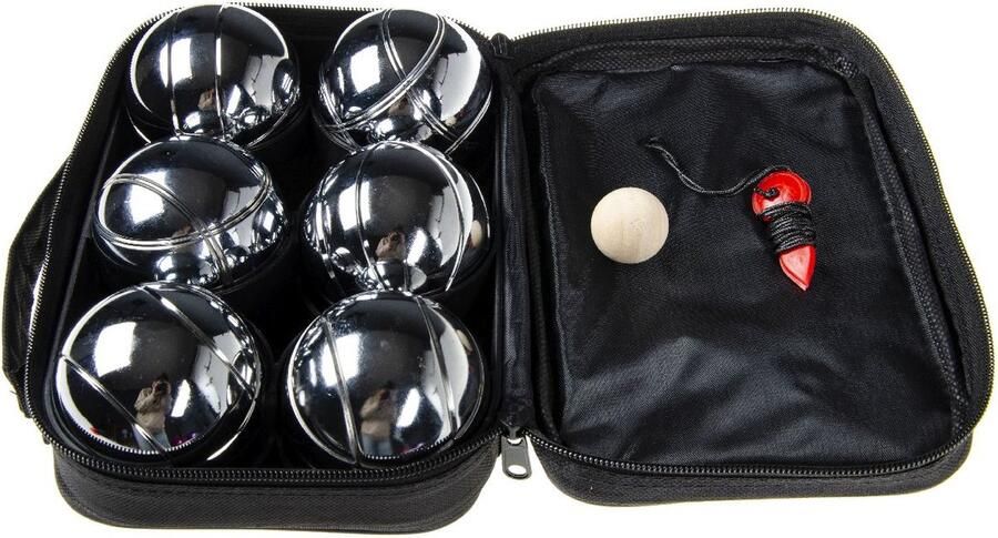 LG imports Jeu de Boules set 6 ballen metaal diameter 7 2 cm inclusief tas