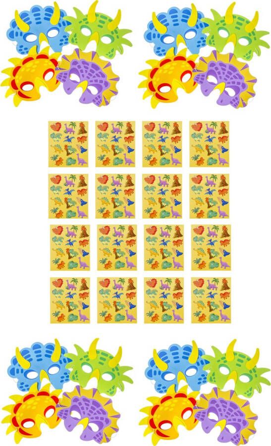 LG-Imports Maskers Foam Dinosaurus Lightfight 16 Dinomaskers met 16 Gratis Dino Stickervellen