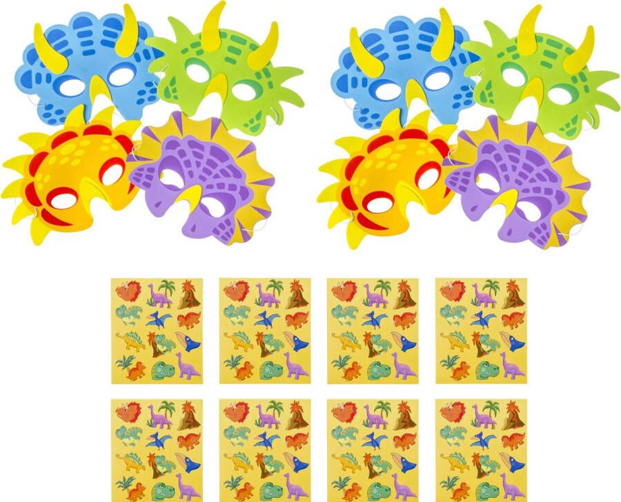 LG-Imports Maskers Foam Dinosaurus Lightfight 8 Dinomaskers met 8 Gratis Dino Stickervellen