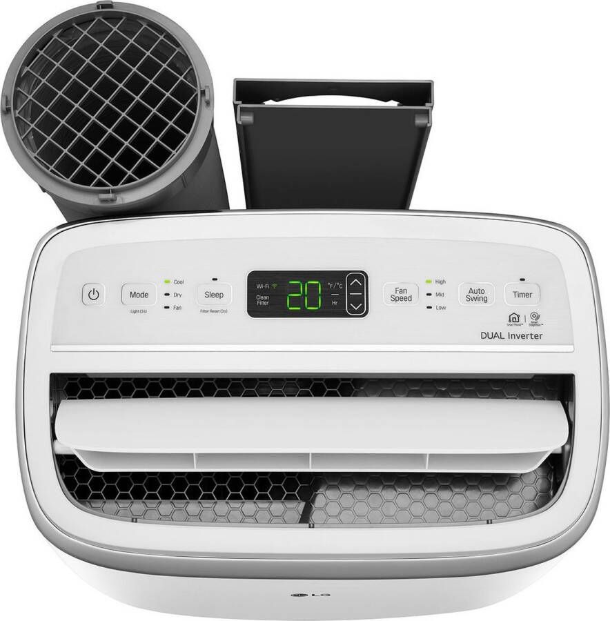 LG PA11WS Verrijdbare Airconditioner ZEER ENERGIEZUINIG EN STIL DOOR INVERTER TECHNIEK- WIFI en spraakbediening mogelijk met ThinQ app Zeer STIL 44db in de laagste stand Mooi en strak DESIGN COMPACT door speciale verticale aansluiting