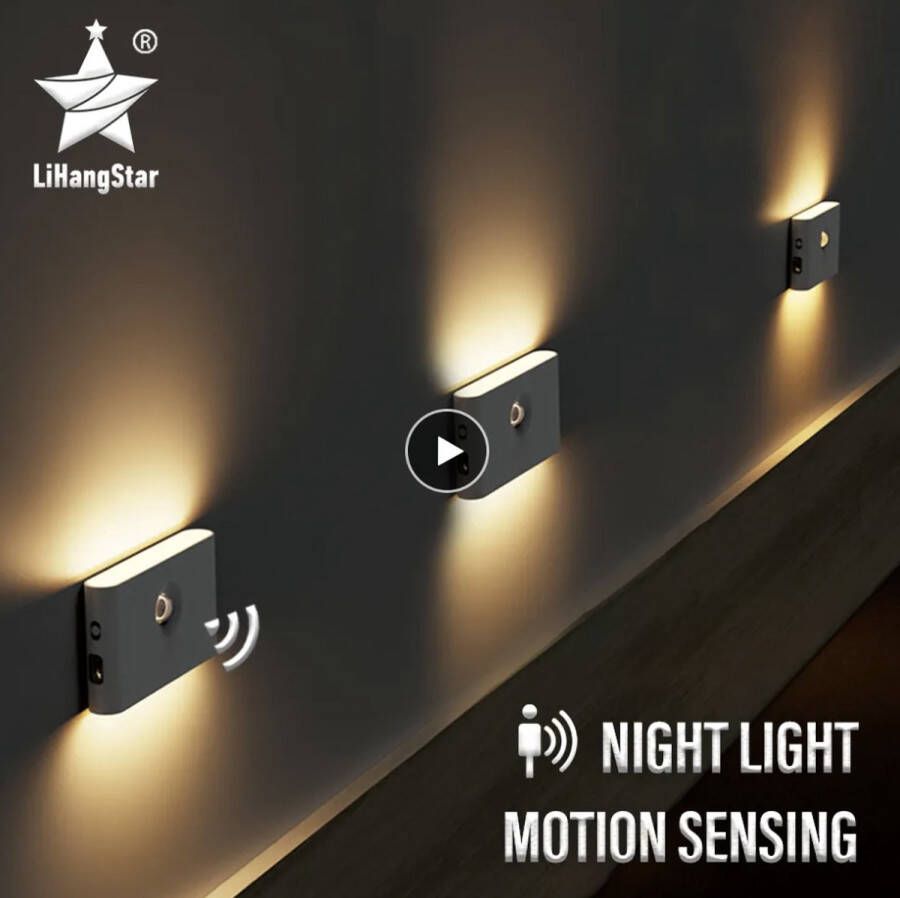 Li Star LED Intelligente Kastverlichting Nachtlampje Draadloos USB Opladen Bewegingssensor Slaapkamer kleur wit Trap Kabinet