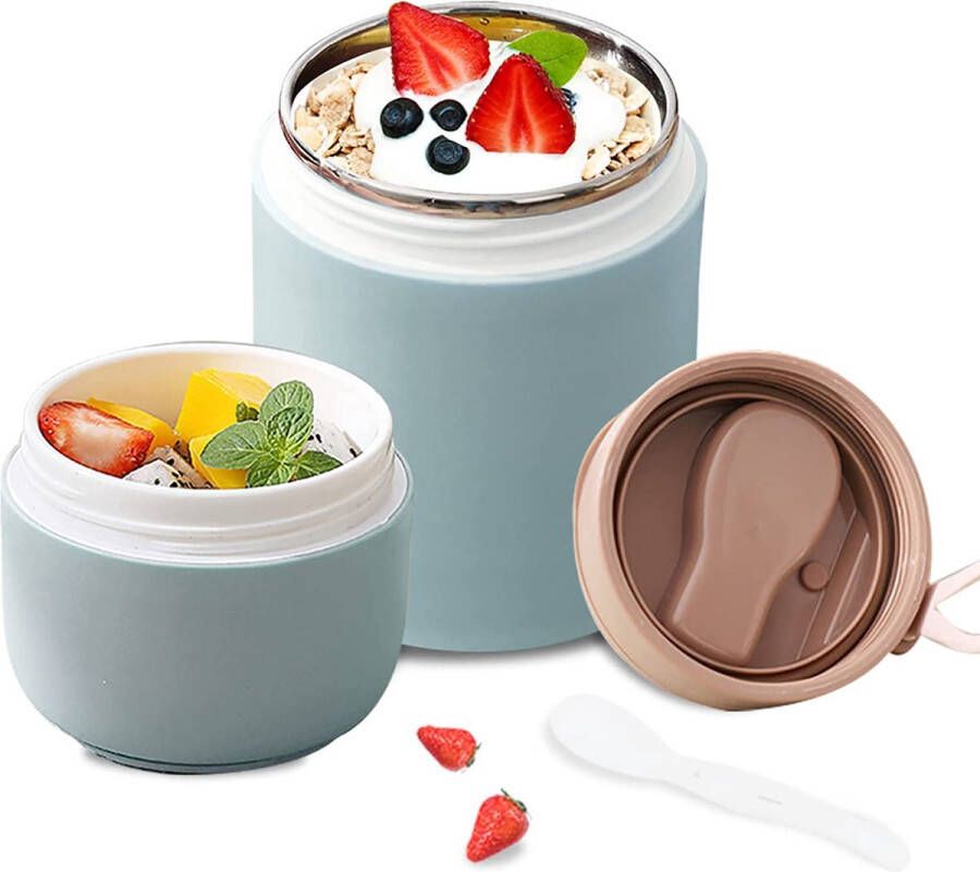 LIAMORFE Lunchpot opvouwbare lepel Ellipse praktische ontbijtbeker en container voor het vervoeren van voedsel geschikt voor vriezer magnetron en vaatwasser blauw